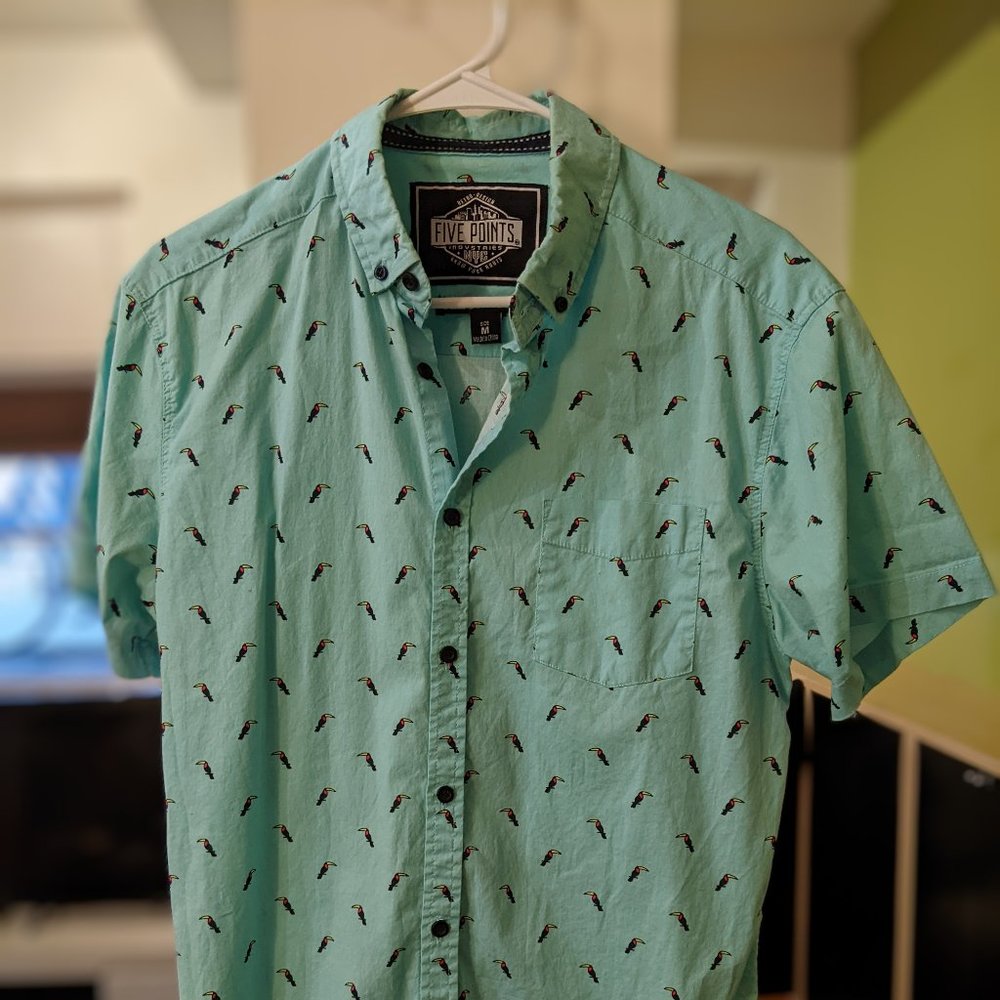 Toucan graphic print short sleeve button down - men's M